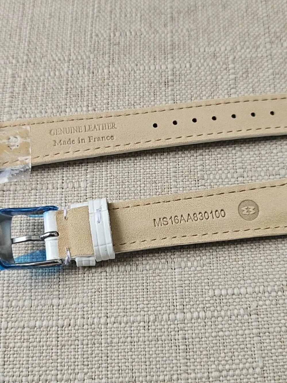Michelle Strap for Replacement Band White Genuine Leather Size 16mm Made France